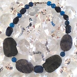 Barse 925 chunky blue lapis sodalite quartz necklace